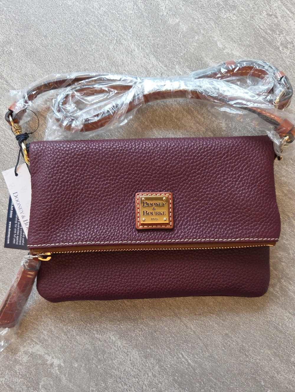 Dooney & Bourke Pebble Leather Fold-Over Crossbody - Deep Burgundy